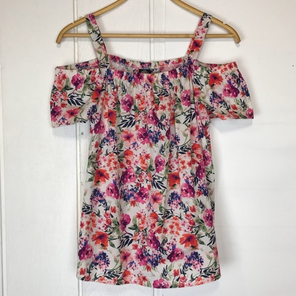 Bobeau Floral Poplin Off Shoulder Top Medium - Picture 2 of 8